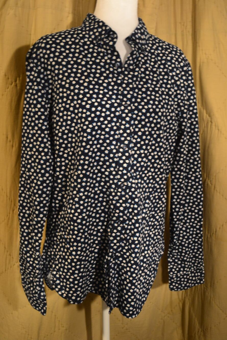 Denim & Flower Ricky Singh Men’s M Navy Floral 100% Cotton Button Down Shirt